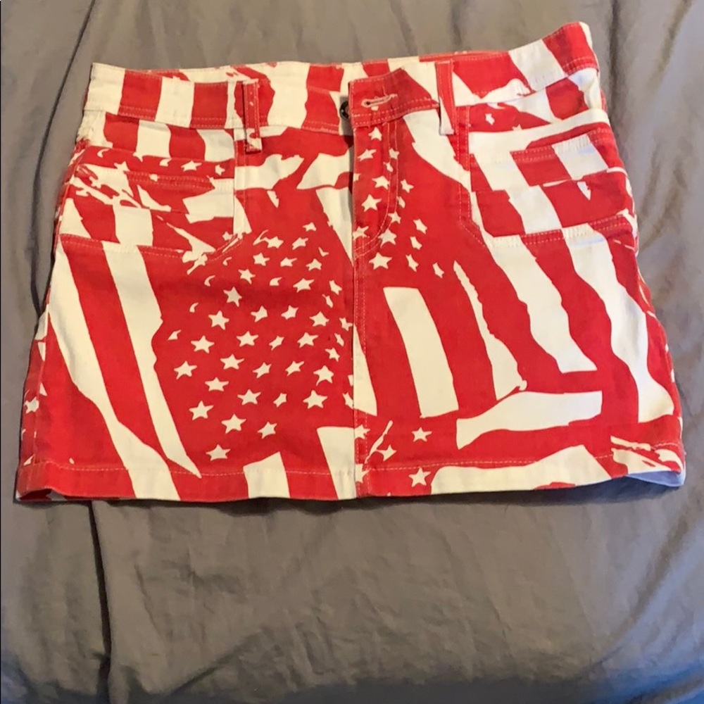 Red and white jean skirt